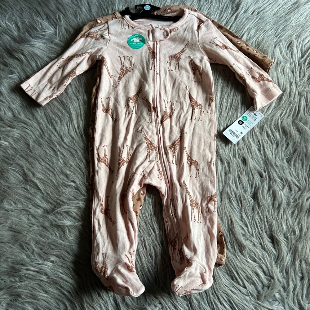 Carter's Child Of Mine Footie Pajamas Baby Girls Size 3-6 Months Giraffe Leopard
